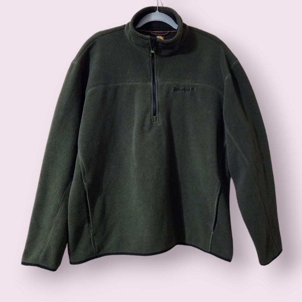 Timberland Quarter Zip Pullover Mock Neck Sweater Fleece Mens Size XL Green